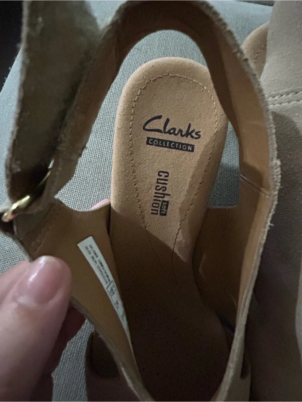 Clarks Light Beige Suede Open-Toe Slingback Wedge Sandals